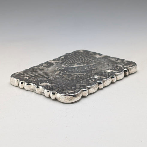 1863年 英国アンティーク フローラル彫刻 純銀製カードケース 57g Hillard&Thomason